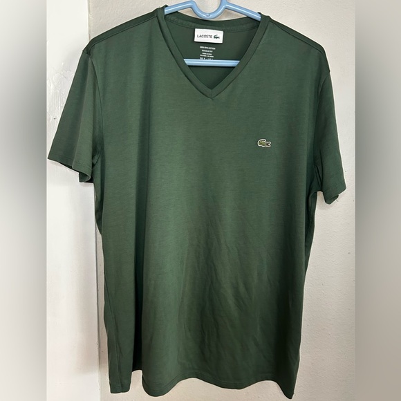 Lacoste Green V-Neck Short Sleeve T-Shirt Size L - Picture 1 of 3